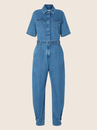 Jumpsuit in Medium Blue Lightweight Denim with Stone Wash