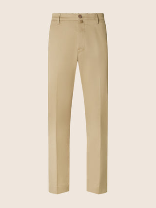 John Regular Chino Pants in Dark Beige Stretch Gabardine