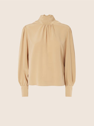 Blouse with Sash in Brown Sugar Silk Chiffon