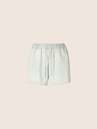 Julie Jean Shorts in Light Blue Lightweight Denim with Bleach Wash