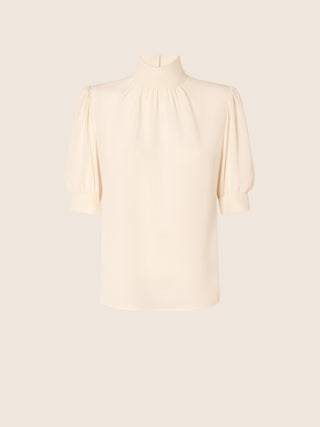 Short-Sleeve Blouse in White Silk Chiffon