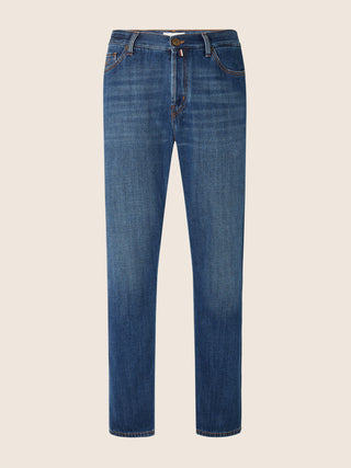Sean Relaxed-Straight 5 Pocket Jeans in Dark Blue Denim with Vintage Wash