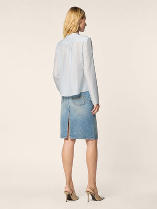 Hemdbluse in Chiffon aus Wolle und Seide