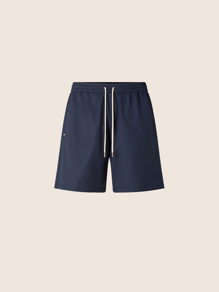Bermuda Pants in Navy Blue Wool and Nylon Ripstop | Jacob Cohën