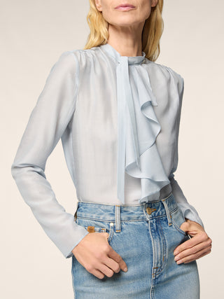 Hemdbluse in Chiffon aus Wolle und Seide