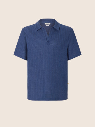 Polo Shirt in Blue Cotton and Solaro Linen