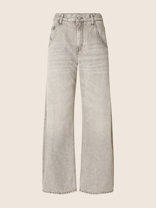 Jean Lila en denim de coton et lyocell noir clair délavé vintage, coupe barrel, 5 poches