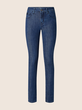 Kimberly Skinny 5 Pocket Jeans in Dark Blue Cotton and Lyocell Comfort Denim with Stone Wash
