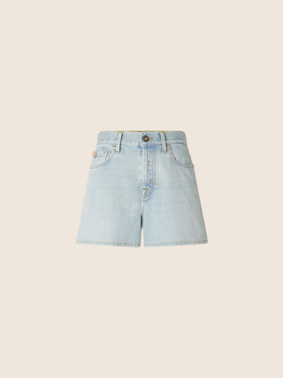 Britney 5 Pocket Short Pants in Light Blue Cotton and Lyocell Stretch Denim with Vintage Wash