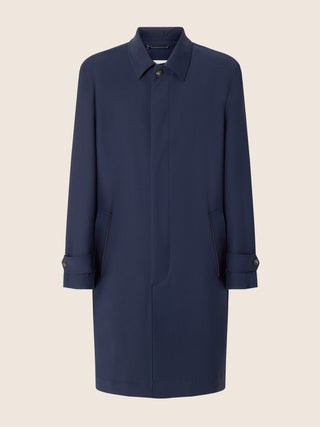 Coat in Blue and Hazelnut Virgin Wool and Silk Fabric Loro Piana