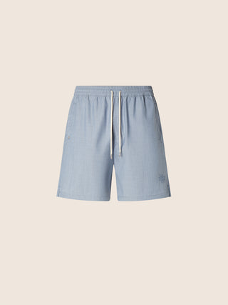 Bermuda Swim Shorts in Light blue Wool and Ripstop