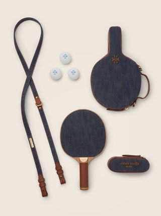 Kit da Ping Pong in pelle e denim blu scuro lavaggio rinse