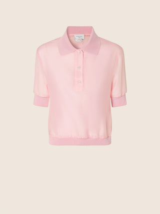 Cropped Polo in Mauve Wool and Silk Chiffon