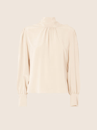 Blouse with Sash in White Silk Chiffon