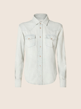 Western Shirt in Light Blue Lightweight Denim with Bleach Wash