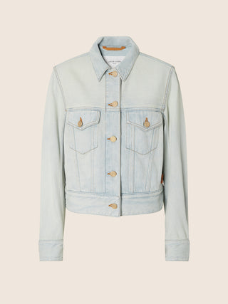 Trucker Jacket in Medium Blue Lightweight Denim with Stone Wash