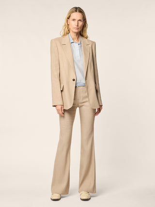 Victoria Regular Trousers in Sand and Blue Pinstripe Viscose and Linen Stretch Canvas | Jacob Cohn Victoria Regular Trousers in Sand and Blue Pinstripe Viscose and Linen Stretch Canvas | Jacob Cohn