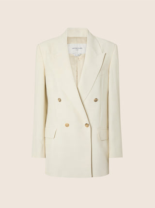 Blazer croisé en toile viscose et soie crème