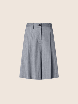 Christina Bermuda Shorts in Denim Blue Linen and Viscose Technical Canvas