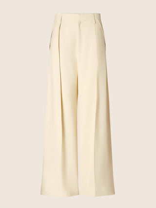 Vicky Wide Trousers in Cream Viscose and Silk Canvas