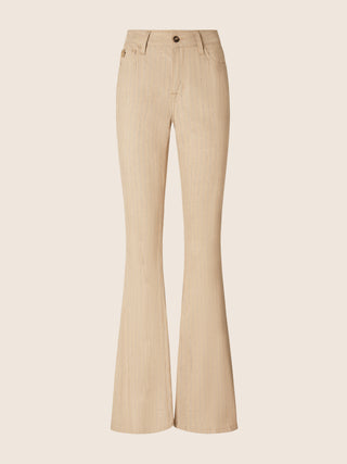 Victoria Regular Trousers in Sand and Blue Pinstripe Viscose and Linen Stretch Canvas