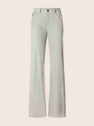 Hailey Relaxed 5 Pocket Trousers in Powder Blue Suede