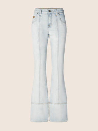Linda Bootcut 5 Pocket Jeans in Light Blue Cotton and Lyocell Comfort Denim with Vintage Wash