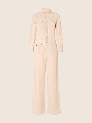 Jumpsuit in Powder Pink and White Pinstripe Viscose and Linen Canvas