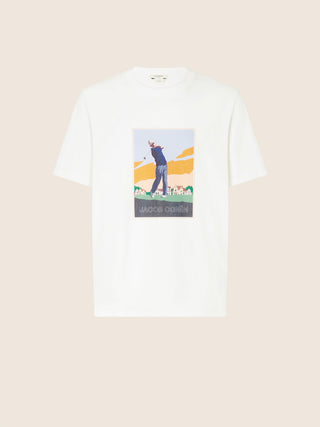 T-shirt in jersey di cotone bianco con stampa Golf multicolor