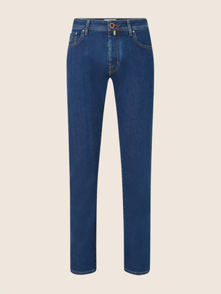 Bard Regular-Slim 5 Pocket Jeans in Dark Blue Super Stretch Denim with Rinse Wash