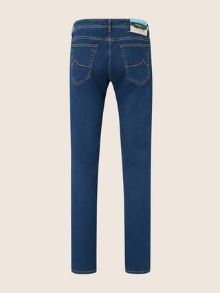 Bard Regular-Slim 5 Pocket Jeans in Dark Blue Super Stretch Denim with Rinse Wash 3