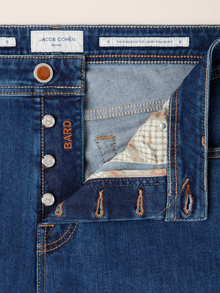 Bard Regular-Slim 5 Pocket Jeans in Dark Blue Super Stretch Denim with Rinse Wash 4