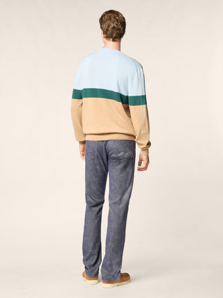 Pull en laine et cachemire, bleu, beige et vert 3