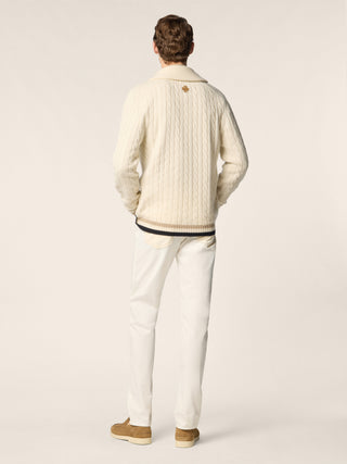 Cardigan in Cream, Navy Blue and Beige Pure Cashmere 3