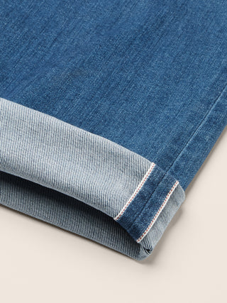 Nick LTD Slim 5 Pocket Jeans in Medium Blue Stretch Selvedge Denim with Vintage Wash 5