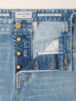 Edo Regular-Straight 5 Pocket Jeans in Medium Blue Selvedge Denim with Vintage Wash 5