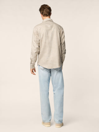 Camicia Western in lana, seta e lino Principe di Galles beige e bianco Loro Piana 3