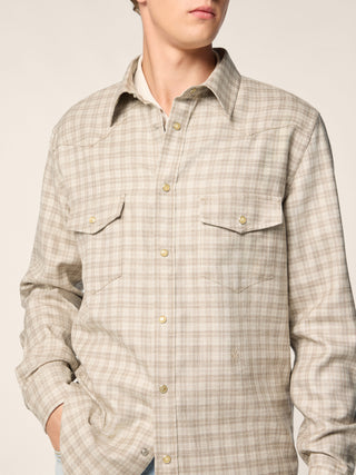 Western Shirt in Beige and White Wool, Silk and Linen Prince of Wales Fabric Loro Piana 4