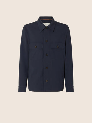 Overshirt in Stretch-Twill aus Wolle und Nylon in Marineblau