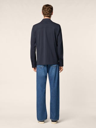Overshirt in Navy Blue Wool and Nylon Stretch Twill 3