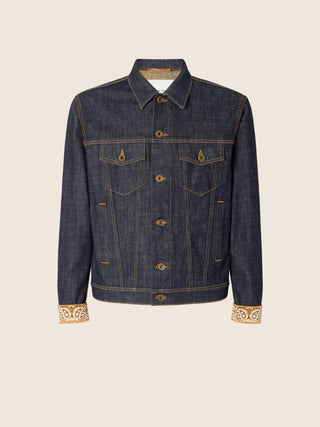Trucker Jacket in Dark Blue Stretch Denim with Rinse Wash