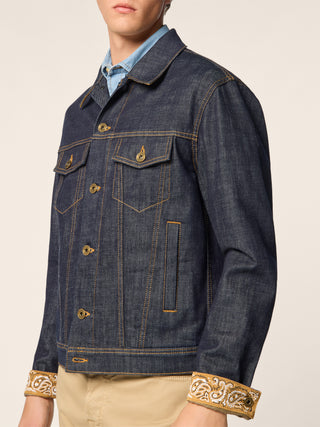 Trucker Jacket in Dark Blue Stretch Denim with Rinse Wash 4