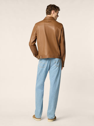 Trucker Jacket in Brown Lambskin 3