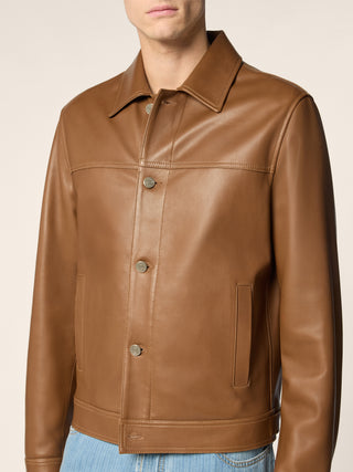 Trucker Jacket in Brown Lambskin 4