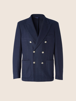 Blazer en jersey de soie et laine bleu marine