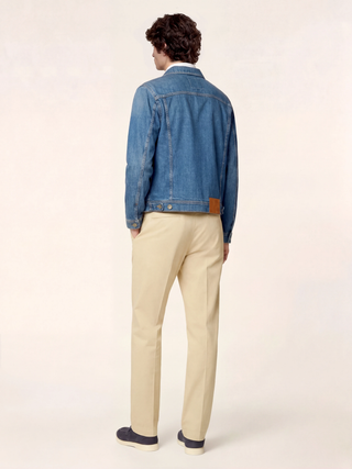 Justin Straight Chino Pants in Beige Cotton Stretch Gabardine