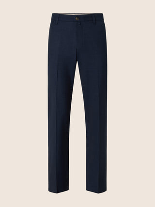 John Regular Chino Pants in Azure-Grey Melange Wool, Silk and Linen Stretch Gabardine