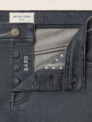 Bard Regular-Slim 5 Pocket Jeans in Dark Grey Super Stretch Denim with Stone Wash 4