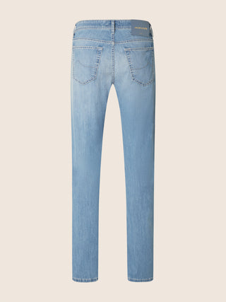 Bard Regular-Slim 5 Pocket Jeans in Light Blue Power Stretch Denim with Vintage Wash 3