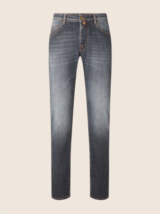 Bard Regular-Slim 5 Pocket Jeans in Black Super Stretch Denim with Vintage Wash